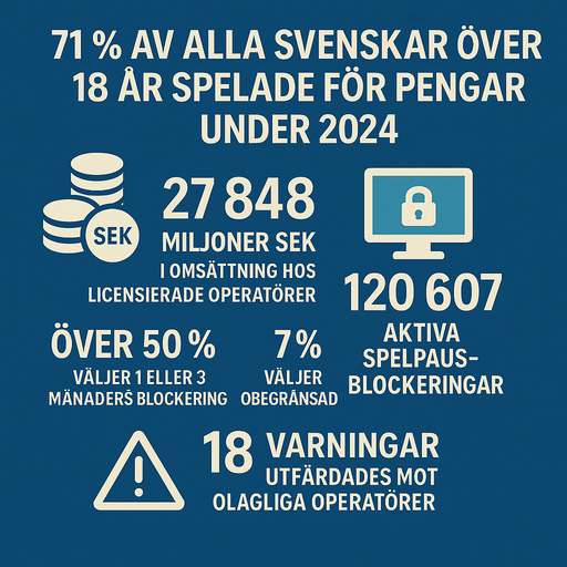 Infografik om spelmarknaden i Sverige – sammanfattning av 2024