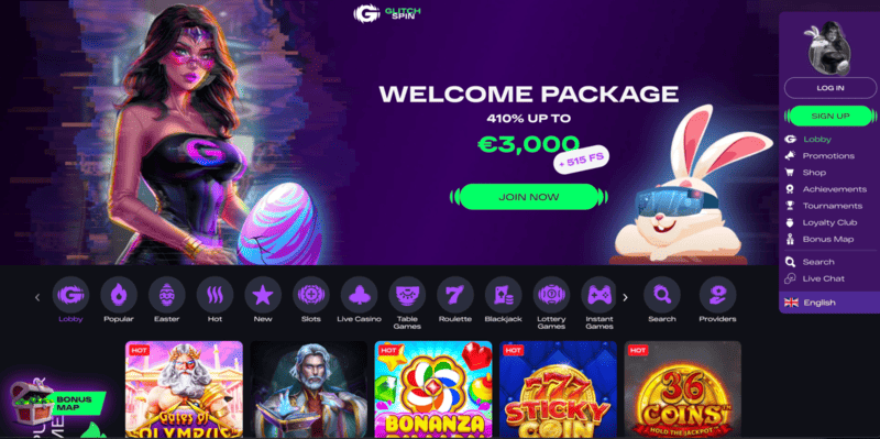 Glitchspin är ett nytt casino utan svensk licens