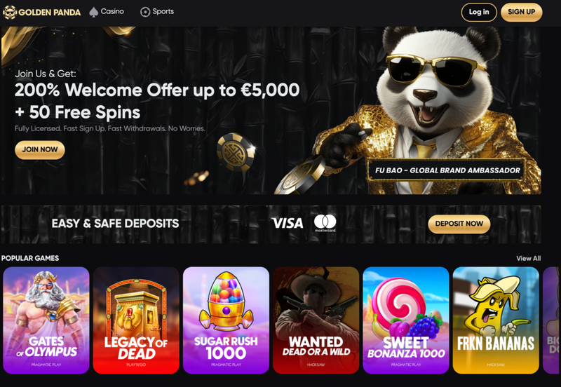 Golden Panda – ett licensierat casino (skärmdump från den officiella webbplatsen)